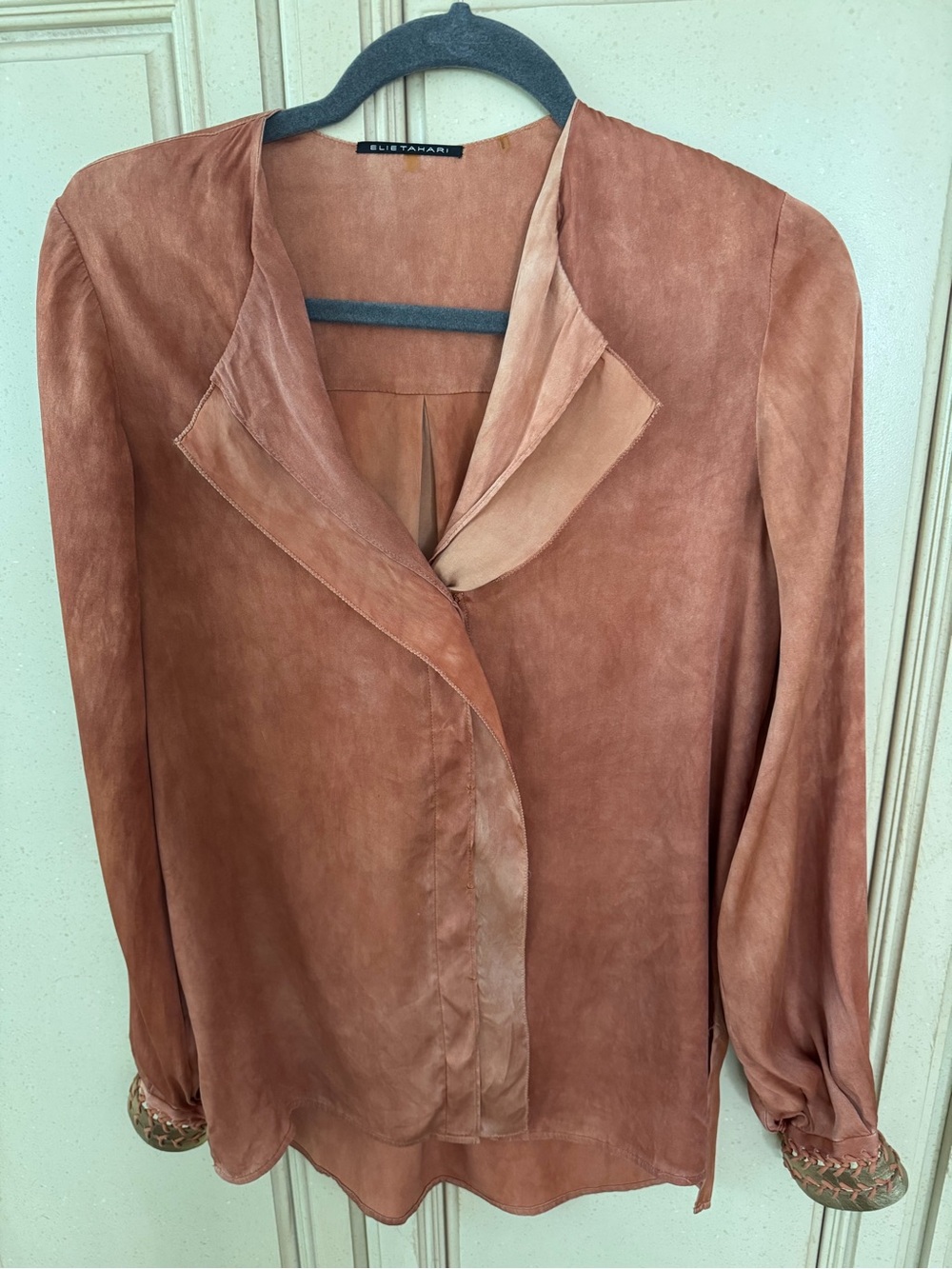 Elie Tahari Copper-Tone Open Front Blouse